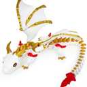 LNANZTCX 3D Printed Dragon with Wings, 16.5" Articulated Crystal Dragon Toy, 3D Printed Animals Toys, Home Office Executive Desktop Birthday Decorations(White-Gold-Red)