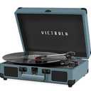 Victrola Journey Bluetooth Portable Suitcase Record Player – with Built-in Speakers, 3 Speed Vinyl Record Player, RCA Out, Headphone Jack (Smoky Blue)