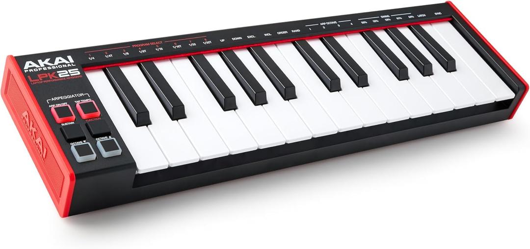 AKAI Professional LPK25 - USB MIDI Keyboard Controller with 25 Responsive Synth Keys for Mac and PC, Arpeggiator and Music Production Software, Black