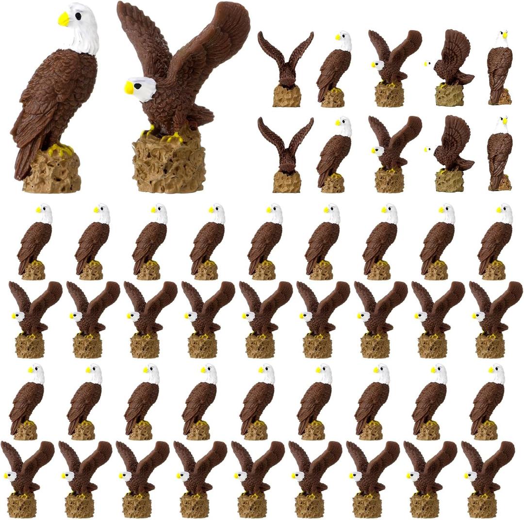 50 Pcs Mini Resin Bald Eagle Tiny Small Patriotic Bald Eagle Figurine Miniature Garden Decor for 4th of July American 250th Anniversary Veterans' Day Office Home Cake Topper Decor Gift (Mixed Style)