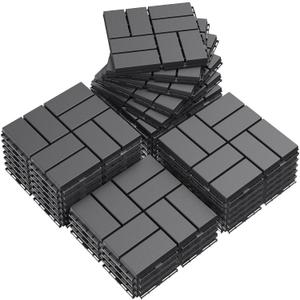 Goovilla Plastic Interlocking Deck Tiles, 27 Pack Outdoor Patio Flooring, 12"x12" Interlocking Decking Tile Outdoor All Weather Use, Waterproof Patio Pavers for Pool Balcony Backyard Porch, Dark Grey