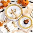 WELLIFE 100 Guests Dinnerware Sets, Gold Plastic Plates, Platos Para Fiestas Elegantes Desechables Include:100 Dinner Plates,100 Dessert Plate,400 Pcs Gold Plastic Silverware, 100 Cups for Party