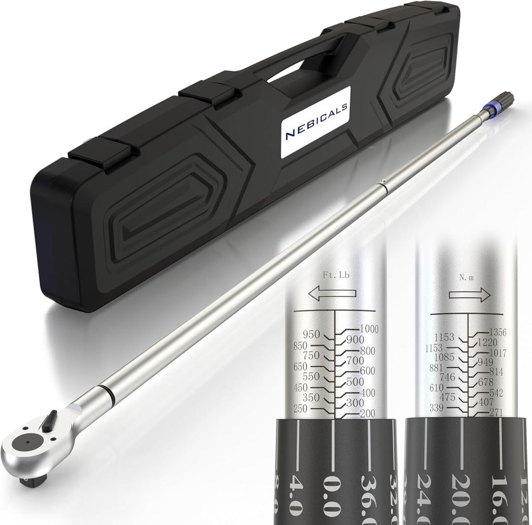 1 Inch Drive Torque Wrench with 200-1000 ft lb / 271-1356 Nm/High hardness & strength/Long lifetime/Less effort for Off-road equipment/Truck/Motor homes/Drilling platform/Excavator
