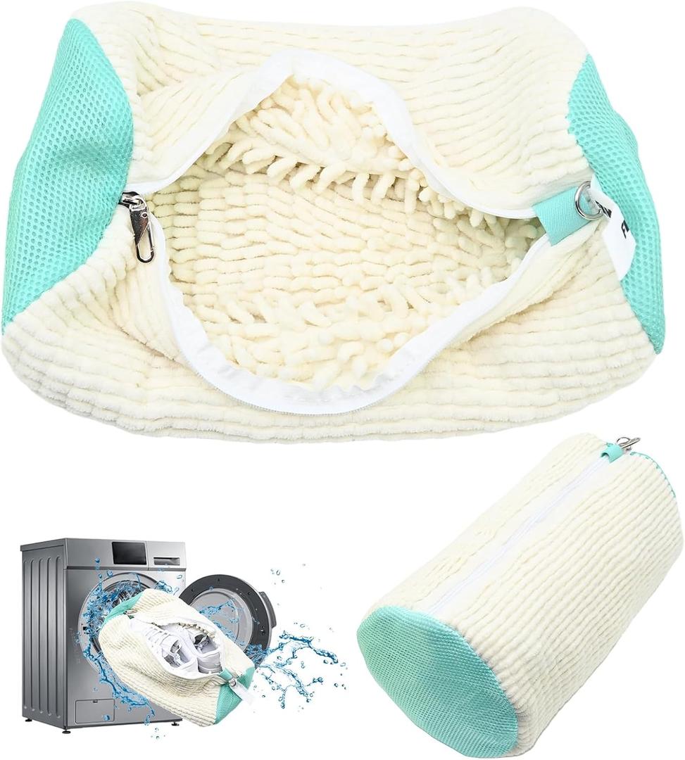 Shoe Washing Machine Bag:Shoe Washing Bag for Dryer & Washer, 2pcs Reusable Laundry Shoe Bag for Sneaker Tennis Shoes Unstain Cleaner Kit XXL (White)