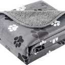 CAPT.SNOOZE Waterproof Dog Blankets Pet Blanket, Soft Fluffy Sofa Car Bed Protector, Reversible Sherpa Fleece Dog Blanket for Large Dogs (Dark Grey-Paws, 50"x60")
