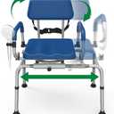 Loyoda FSA/HSA Eligible Sliding Shower Chair Tub Transfer Bench for Bathtub with Swivel Seat, Padded Shower Bench with Pivoting Arms, Height Adjustable Shower Seat, 350 lbs, Blue, Standard
