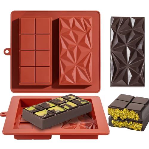 UWILLION Chocolate Bar Mold Deep Dubai 1 Inch 2 Pcs Pistachio Chocolate Bar Silicone Thick Mold for Stuffed Bar, Large Candy Bar Mould for Filling
