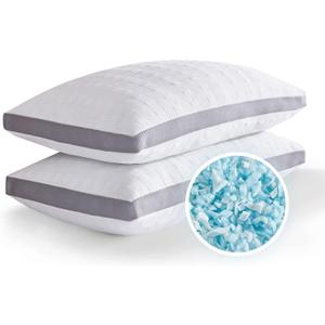 Meoflaw Cooling Pillows Standard Size Set of 2,Shredded Memory Foam Bed Pillows for Sleeping,Standard Pillows for Back & Side Sleepers,Adjustable Standard Size with Washable Cover