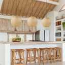 Arturesthome 15.7" Bamboo Pendant Lights, Round Wicker Chandelier, Hand-Woven Boho Basket Lampshade Hanging Ceiling Light for Kitchen Island Living Room