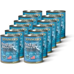 Evanger's Heritage Classics Beef & Bacon Dog Food 12 Count, 12.5 oz Each Grain & Gluten Free Loaf for Dogs Limited Ingredient Recipe Natural Protein-Rich Nutrition BBD: JAN 2029