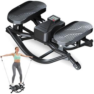 Rock Stepper for Exercise at Home, Low-Impact Side to Side Rocking Stair Stepper with Resistance Bands, Full Body Home Fitness Workout Equipment, 330LBS Weight Capacity