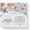 TotAha Premium Stretchy Pack N Play Playard Sheets | Mini Crib Sheets (2-Pack) -Hypoallergenic, Silky Comfort, Buttery Soft, Calming Effect, All-Season Jersey-Knit (Colorful Flora & Blue Flowers)