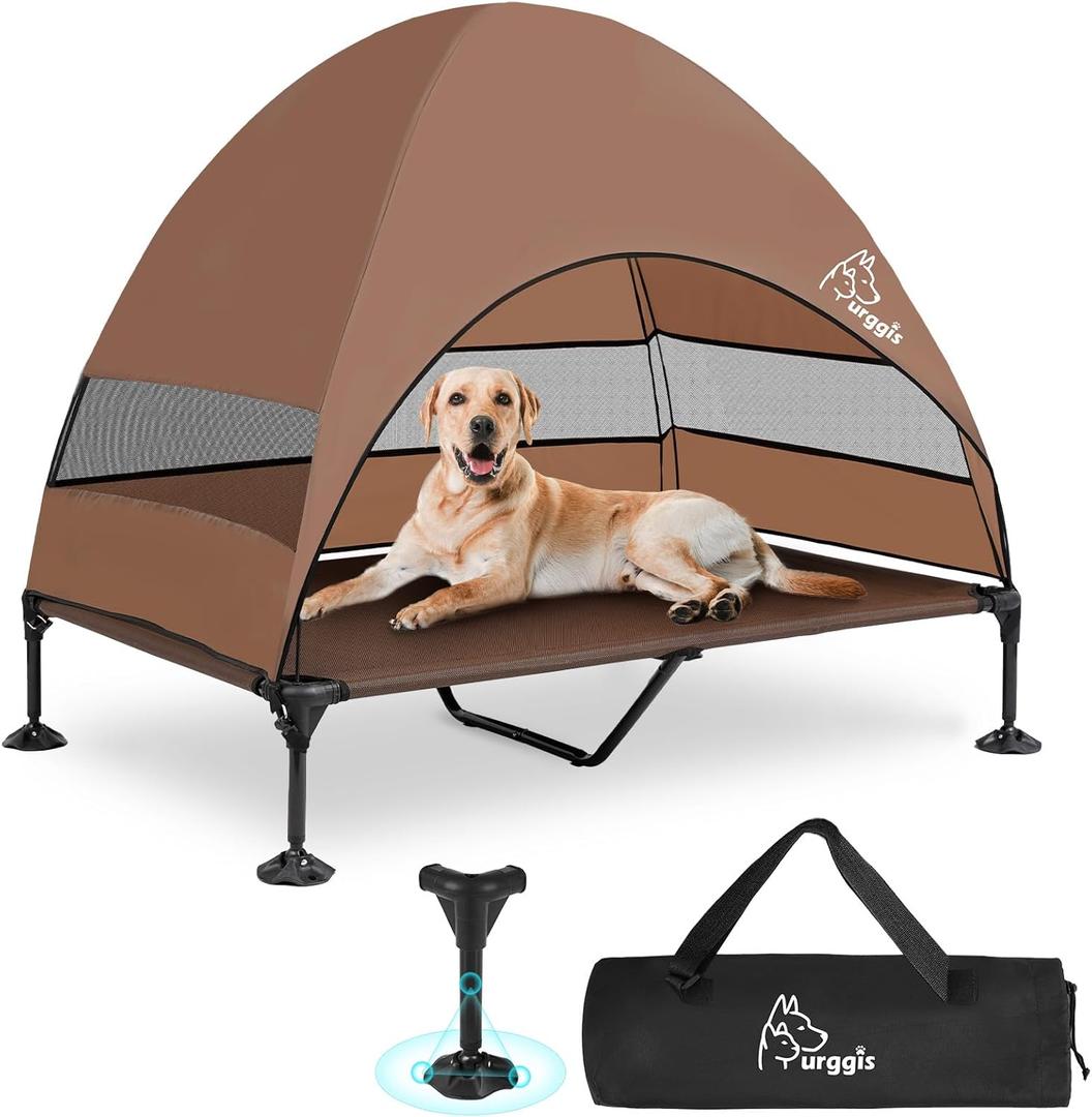 Upgraded Elevated Dog Bed with Canopy, Portable Raised Outdoor Dog Bed with Stable Anti-Slip Feet, Wider Shade Pet Bed Cot, Raised Dog Beds for Large Dogs Camping, Indoor & Outdoor Use (50.0"L x 32.0"W x 42.5"Th)