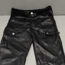 Multi Pockets Motorcycle Biker Stretchy PU Faux Leather Cargo Pants Workwear Trousers Black XL