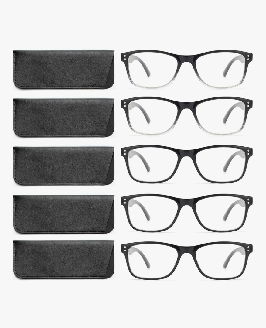 Reading Glasses Blue Light Blocking, Computer Glasses for Women Men, Fashion Square Eyeglasses 5 Pairs(1.75)