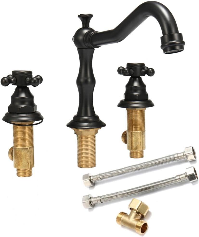Antique 3 Holes 2 Knobs Tub Spout Basin Bathroom Sink Waterfall Faucet Widespread Hot Cold Mixer Tap - ( Color: 04 )