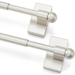 Deconovo Adjustable NoDrill Curtain Rods 2 Pack, 16-28 Inch, Powerful Magnetic Hold for Metal Doors Windows, RentalFriendly Stainless Steel, Easy Install for Apartments, Nursery, Offic (Nickel)