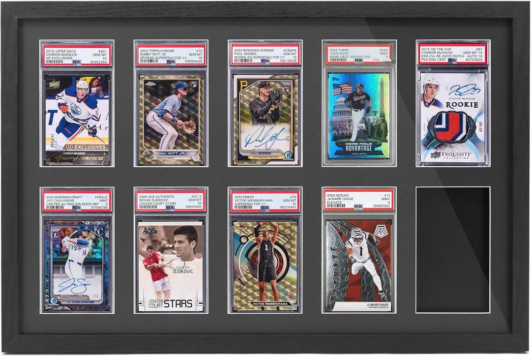 PSA Graded Card Display FramePSA Graded Display Case for Football,Baseball,Wall Mounted Trading Card Cisplay Frame,Card Cases for Sports Cards(10 Cards,Balck)