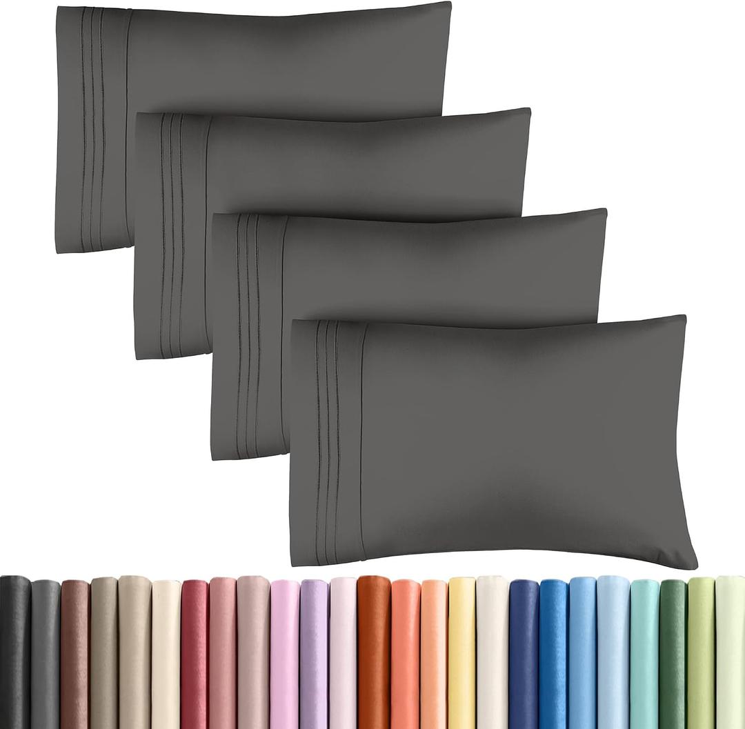 King Pillow Cases Set of 4 - Ultra Soft Hotel Quality Pillowcase Covers - Comfy, Cozy & Wrinkle Free - Shrinkage, Stain and Fade Resistant - Machine Washable Pillow Protectors - 4 Piece Set - Charcoal