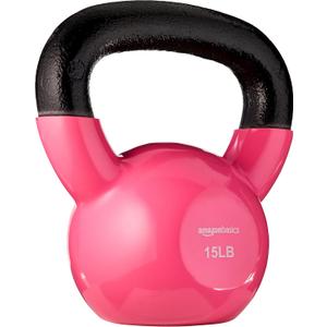 Kettlebell Weight for Strength Training, Workout, 15 Pounds, Textured Wide Handle, Pink