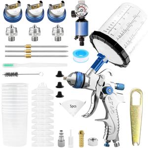 HVLP Air Spray Paint Gun Kit with 1.4/1.7/2.0mm Nozzles & Pressure Gauge, w/ 10Pcs 650cc Mixing Cups, Automotive Paint Sprayer for House Painting,Cars, Furniture
