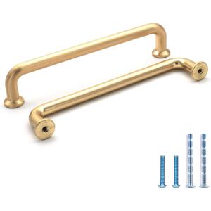 10 Pack Hole Center 5''(128mm) Brushed Brass Kitchen Cabinet Pulls.Zinc Alloy Solid Round Cabinet Handle Drawer Pull Modern Hardware for Bar