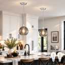 8" Gray Glass Modern Pendant Light Kitchen Island 2PK Mid Century Brushed Nickel Modern Pendant Lighting with Glass Globe Modern Hanging Pendant Light for Dining Room Foyer（Bulb Incl.