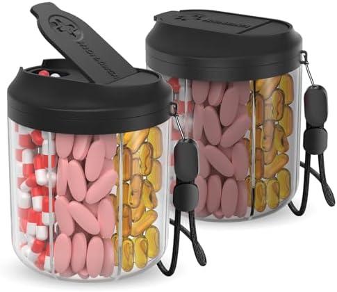 Amazon.com: Pill Dispenser with 7 Large Compartments, Pill Bottle Organizer for Travel, Supplement Organizer with Anti-Mixing Design, BPA-Free Pill Container with 20 Pcs Labels, Black 2pcs : Health & Household