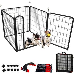 Portable Dog Crates & Playpen, 32'' Metal Pet Pen for Small/Medium Dogs, Indoor/Outdoor, Easy-Carry Straps, Rustproof, One Door