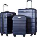 Coolife Luggage 3 Piece Set Suitcase Spinner Hardshell Lightweight TSA Lock (navy, 20/24/28)