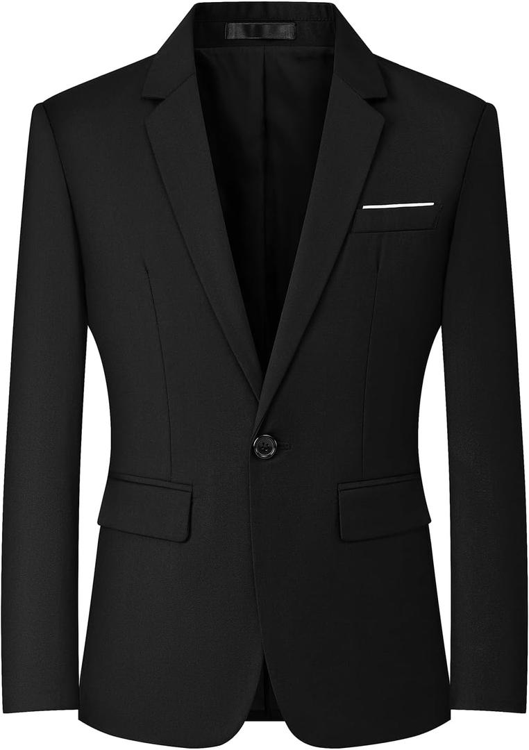 Mylldey Mens Blazers Slim Fit Business Casual Men Suit Sport Coat One Button Travel Blazer Lightweight Suit Jacket (Medium, Black)