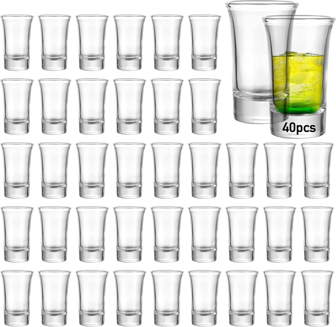 Aoeoe 40 Pack Shot Glass Bulk Set with Heavy Base, 1.5 Ounce Whiskey Shot Glasses, Clear Shot Glasses Set, Round Shot Glass Bulk, Small Shot Cups for Vodka, Whiskey, Tequila, Espresso, Liquor