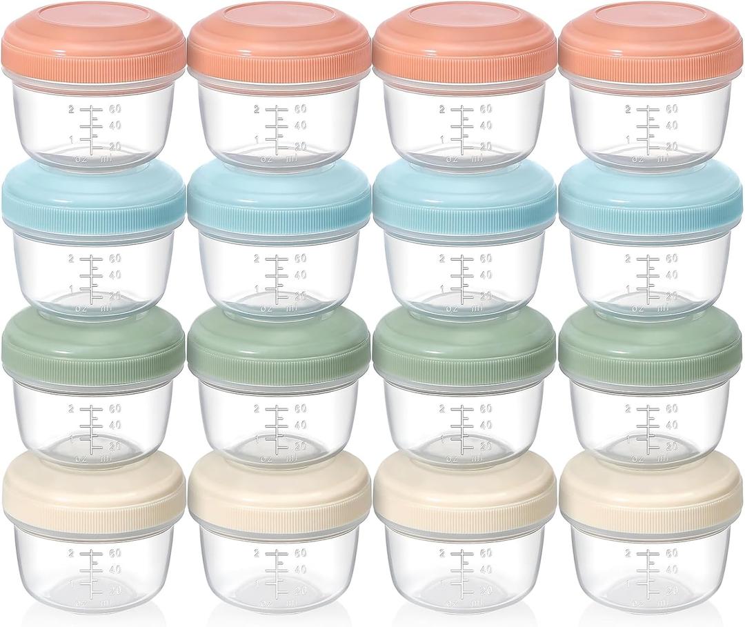 VITEVER [16 Pack] 4 oz Small Containers with Lids, Reusable Plastic Jars for Snack and Puree, Salad Dressing Container to Go, Deli Containers, Freezer Baby Food Containers, Dishwasher Safe, BPA Free