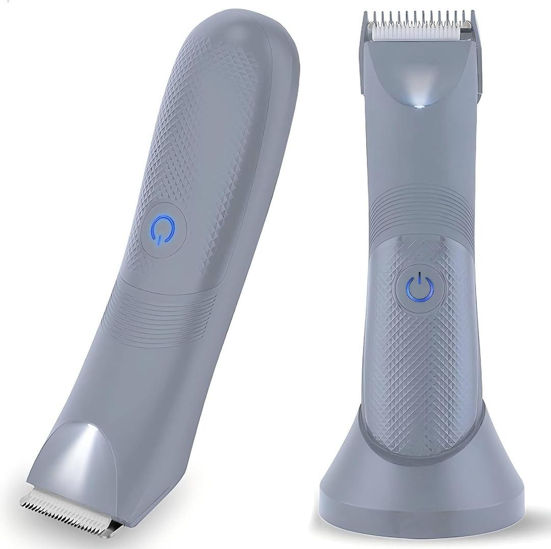 Electric Bikini Trimmer for Women - 2 in 1 Electric Lady Pubic Hair Groomer Painless Hair Removal Razor Body Shaver(Silver Gray)