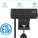 CCCEI 3 Outlet Desk Clamp Power Strip with USB Ports, Desktop Power Strip Surge Protector 1200J. Table Mount Charging Power Station, on Edge Power Outlet 125V 12A 1500W.