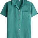 AOTIK Boys Linen Shirts Button Down Short Sleeve Casual Summer Beach Shirt Cuban Collared Shirt with Pocket 10