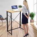 Folding Laptop Computer Desk, Standing Desk, 31in Small Desk for Sitting or Standing, No Need to Assembly, Suitable for Home, Office, Writing (Wood Board Color) (31.5" Wood)