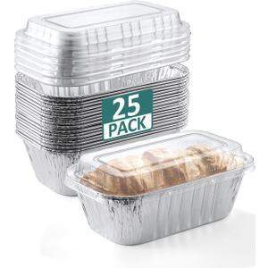 25 Pack 6x3.5x2 Disposable Aluminum Loaf Pans with Lids - 1 Lb Mini Loaf Pans, Small Aluminum Tin Foil Baking Pan, Food Containers for Baking, Cakes, Bread, Meat, Loaves