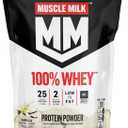 Muscle Milk 100% Whey Protein Powder, Vanilla, 5 Pound, 68 Servings, 25g Protein, 2g Sugar, Low in Fat, NSF Certified for Sport, Energizing Snack, Workout Recovery