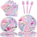 96 Pcs Birthday Plates and Napkins Party Supplies - Disposable Forks Paper Dessert Tableware Guitar Cartoon Decorations Table Dinnerware Favors Set, Serves 24(Guitar)