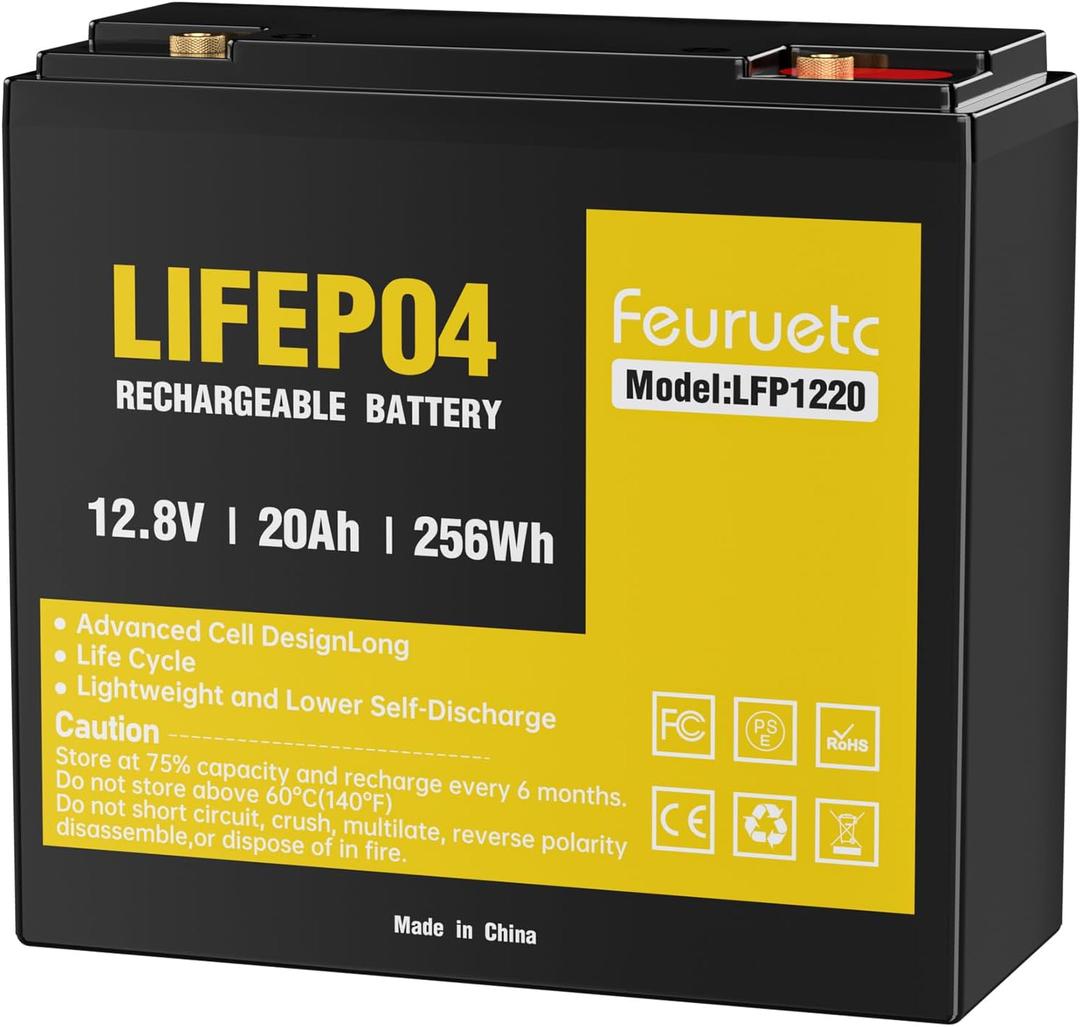 12V 20Ah Deep Cycle LiFePO4 Battery,12 volt lithium phosphate battery for CampingFish Finder, Scooter, Security System, Ride on Toys Automotive Replacement Batteries UPS etc. Rechargeable Lit