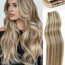 WIGNEE New Double Layered PU OVO Hair Extensions Blonde Ombre Straight Human Hair weft with beads 100% Real Human Hair Extensions 18 Inch Seamless Micro Beads Human Hair Extensions Glueless (9A/60)