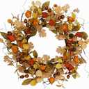 AMF0RESJ Artificial Fall Wreath for Front Door Autumn Wreath with Golden Eucalyptus Leaves, Oak Leaves for Indoor Outdoor Farmhouse Home Wall Window Festival Wedding Decor