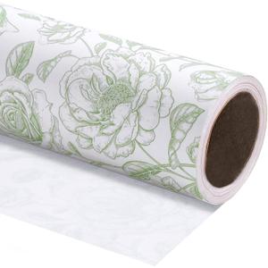 WRAPAHOLIC 30 Inch Kraft Floral Wrapping Paper Roll - 30 Inch x 33 Feet - Vintage Toile Green Floral Paper for Birthday, Bridal Shower, Wedding, Baby Shower