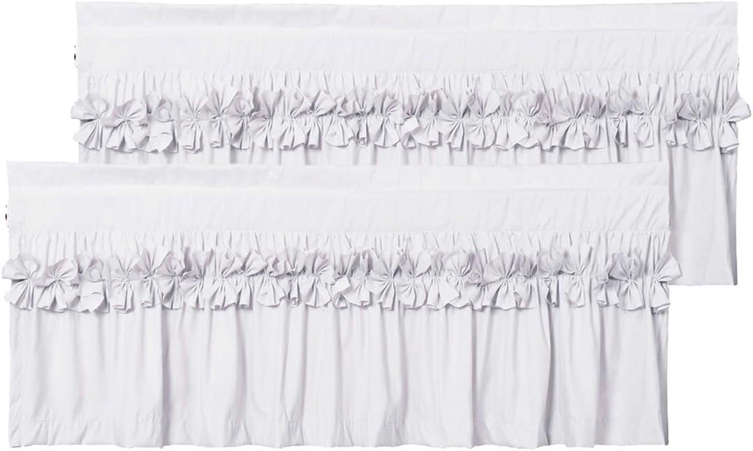 HIG 2 Pack White Ruffle Window Valances  Handcrafted Bow Tie Blackout Curtain Valances for Windows/Bathroom/Living Room/Bedroom, Farmhouse Decorative Privacy Kitchen Valance, 52"x18"(N60047) (52"W x 18"L (Pack of 2), White)