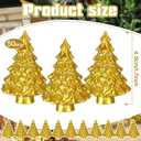 Soulchen 50 Pcs Mini Christmas Tree Figurines Gold Resin Miniature Christmas Statue Micro Tabletop Mantel Shelf Centerpieces Garden Landscape Dollhouse Cake Decoration DIY Craft Charms for Party Gift