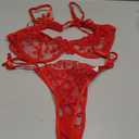 Sexy Underwire Cute Push Up Strappy Embroidered Mesh Sheer Lingerie Set See Through Panty Bra (Medium)