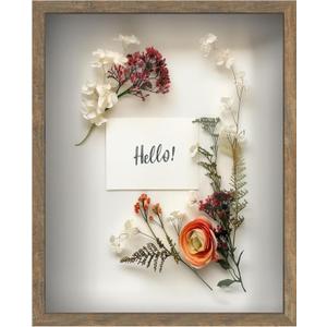 FrameWorks 16x20 Driftwood Wooden Shadow Box Frame Soft Felt Back, Tempered Glass, and Included Elegant White Ball Push Pins