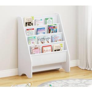 UTEX Kids Bookshelf Storage, Book Shelf for Kids Rooms, 4 Tier Sling Bookshelf for Kids, Toddler, Magazine Book Rack, Children Book Organizer, White, 12 Inches X 24 Inches X 28 Inches