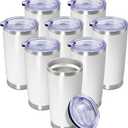 20 oz Tumbler Coffee Travel Tumblers Bulk with Lid Stainless Steel Double Wall Vacuum Insulated Mug Powder Coated Cups fit Car Cupholder for Hot and Cold - White, 7 Pack